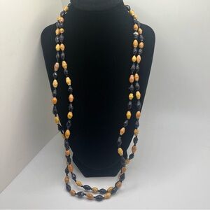 Boho Paper Bead Necklace Long Double Strand Handmade Tribal Style Earth Tone